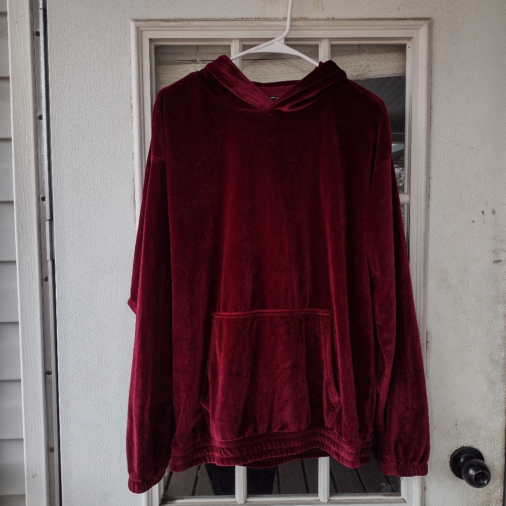 Forever 21 Mens velour/velvet burgundy hoodie size Small - Picture 1 of 9